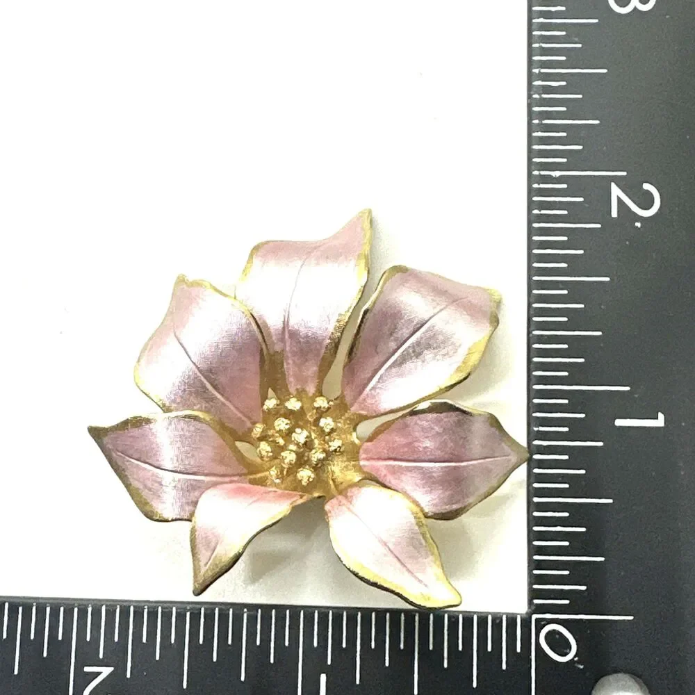 Vintage Cerrito Poinsettia Pink Enamel Flower Pin Brooch 